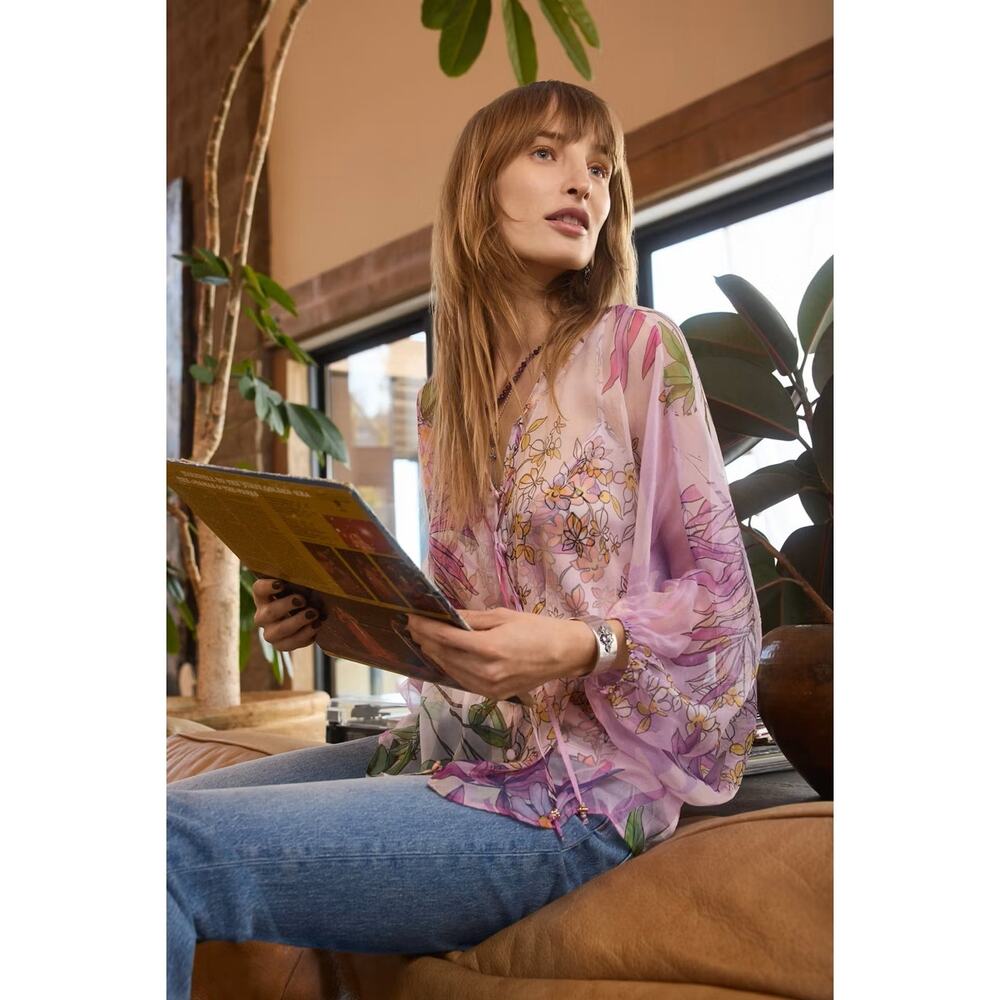 NEW JOHNNY WAS harlyn Women's button front blouse top plus 3x dallia purple